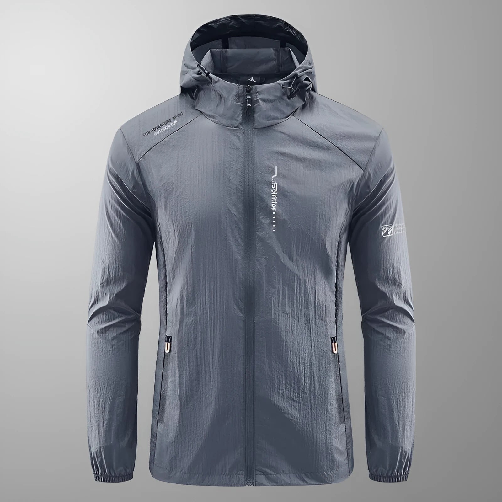 Men's lightweight nylon hooded jacket in summer colours for outdoor sun protection