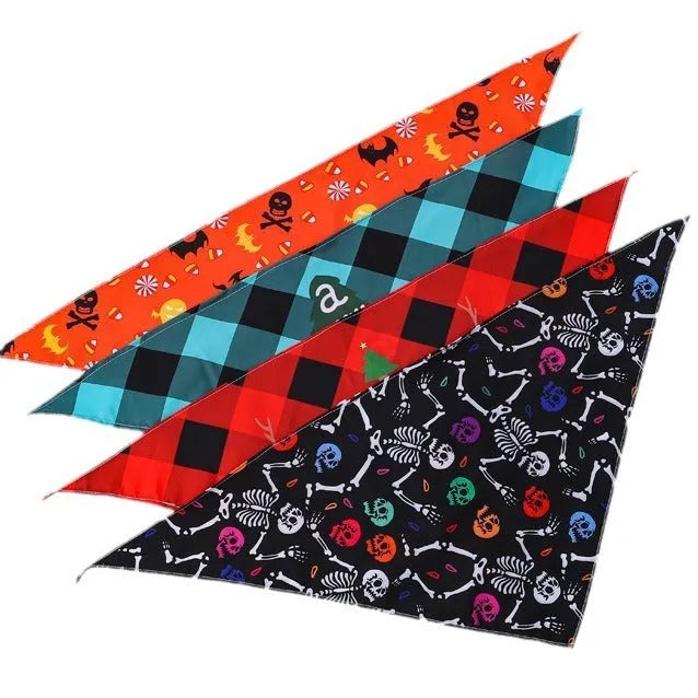 Nylon pet scarf with cartoon print for Halloween, available in 43cm or 65cm length, model 14 style