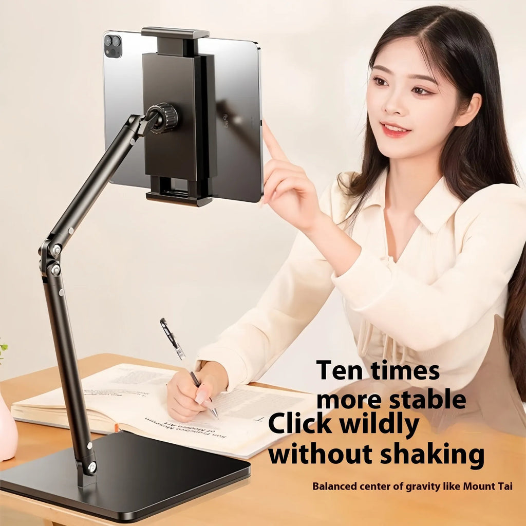 Alloy metal desktop phone bracket with adjustable arms and remote control for live streaming