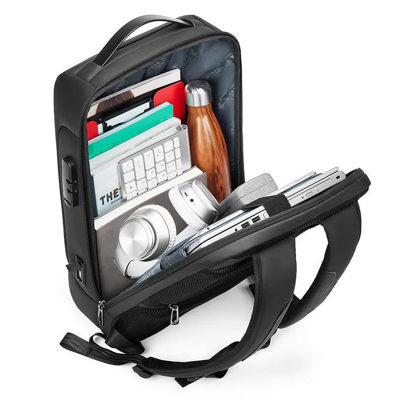 Oxford cloth business backpack in light grey colour with air pillow belt system and laptop compartment