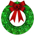 50cm handmade Christmas garland with gold and green bowknot, 140 LED lights, and battery-operated timer for door or wall display