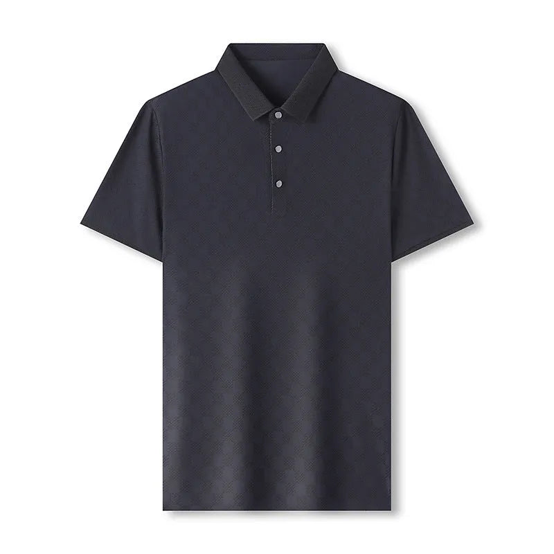 Rhombus thin ice silk short sleeve T-shirt in black with a slit hem design.
