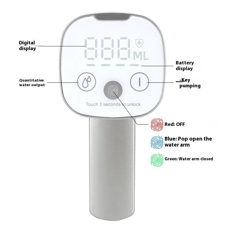Portable folding water pump with LCD screen and touch controls for small-space liquid transfer