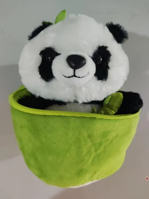 Plush panda pillow in bamboo tube design with PP cotton filling