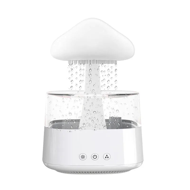 White raining cloud design desktop humidifier and night light with wood grain base