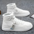 Korean version Tide men's white short boots with artificial PU upper on display