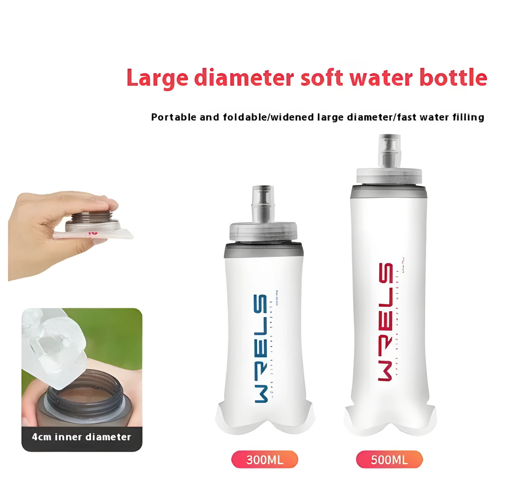 300ml foldable TPU silicone soft water bottle with PP dust cover in frosted white and blue or red