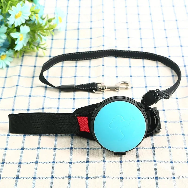 Vibrant orange automatic retractable pet leash extended to 3 metres.