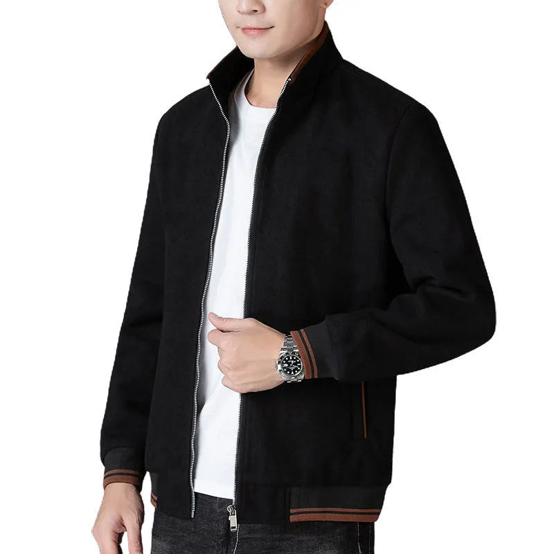 A grey men's sports-style fleece jacket with a stick pocket and long sleeves.