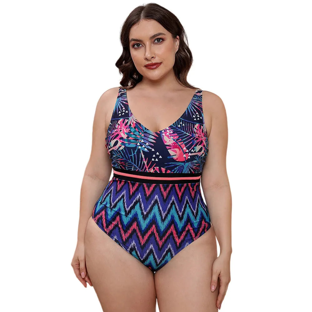Women's striped vest one-piece swimsuit with spaghetti straps and printed pattern for swimming sports
