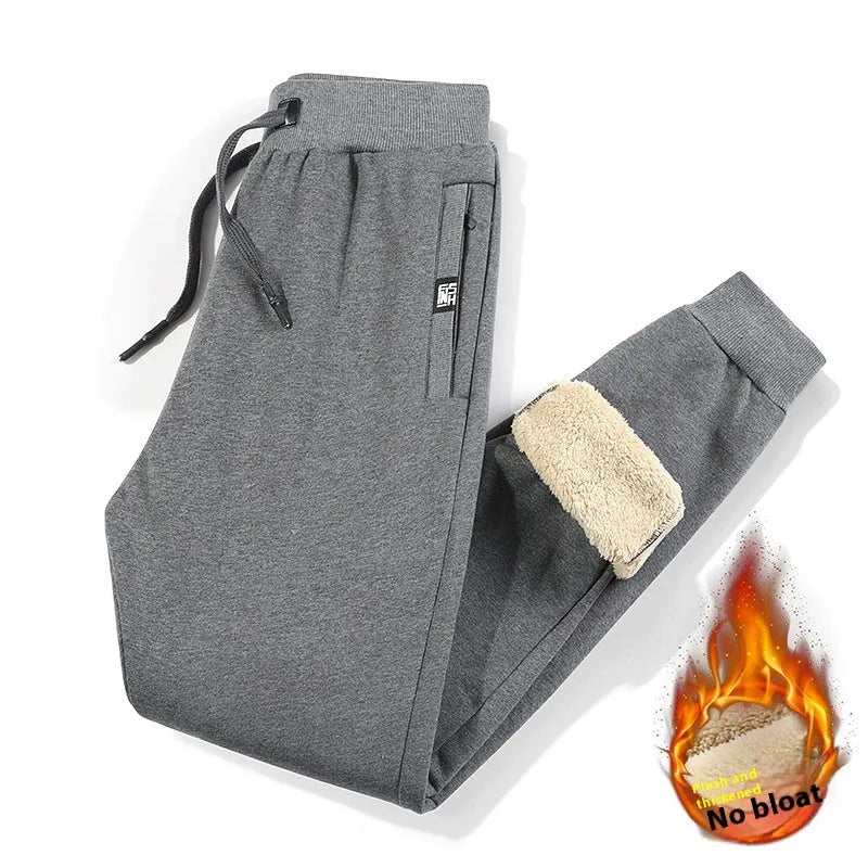 Men's grey fleece-lined cotton track pants with elasticated waist in plus size