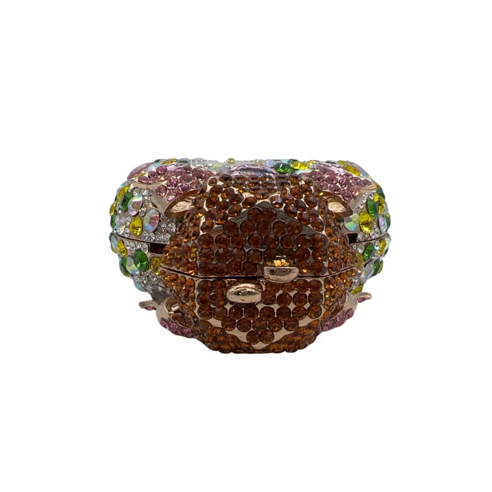 Women's hard alloy clutch bag with full diamond pattern in gold colour