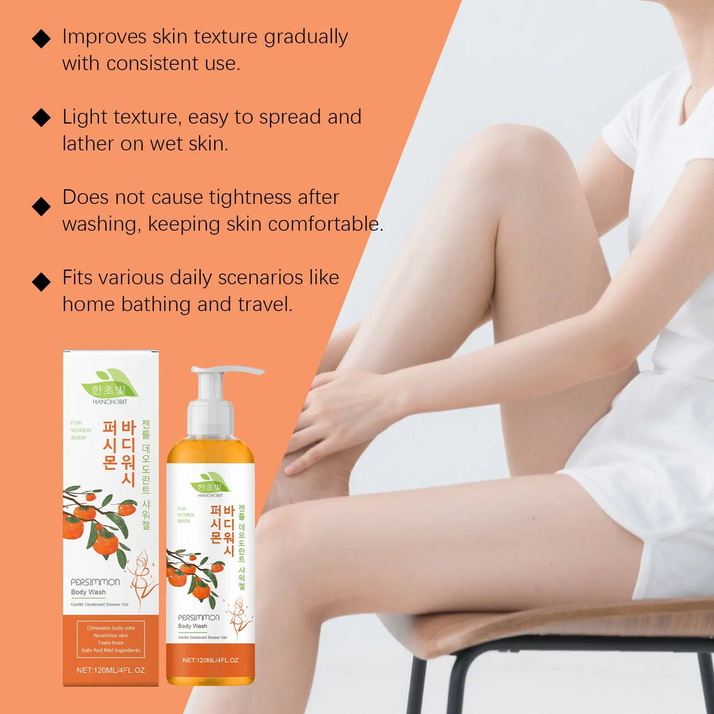 Persimmon Nourishing Shower Gel 120g with aloe vera and vitamin E bottle front view