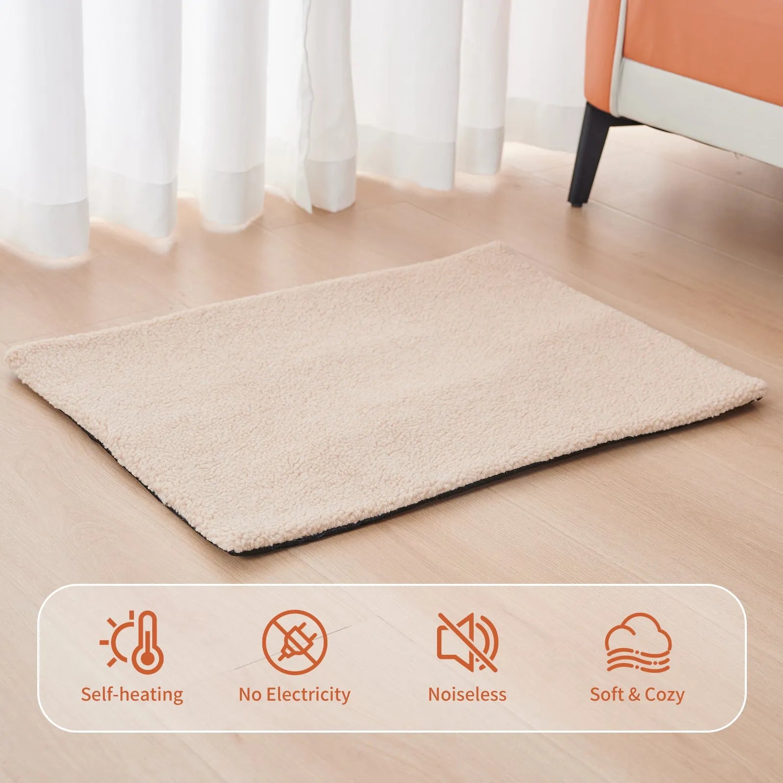 Grey plush self-heating pet bed for cats and small dogs with dimensions 95x65cm