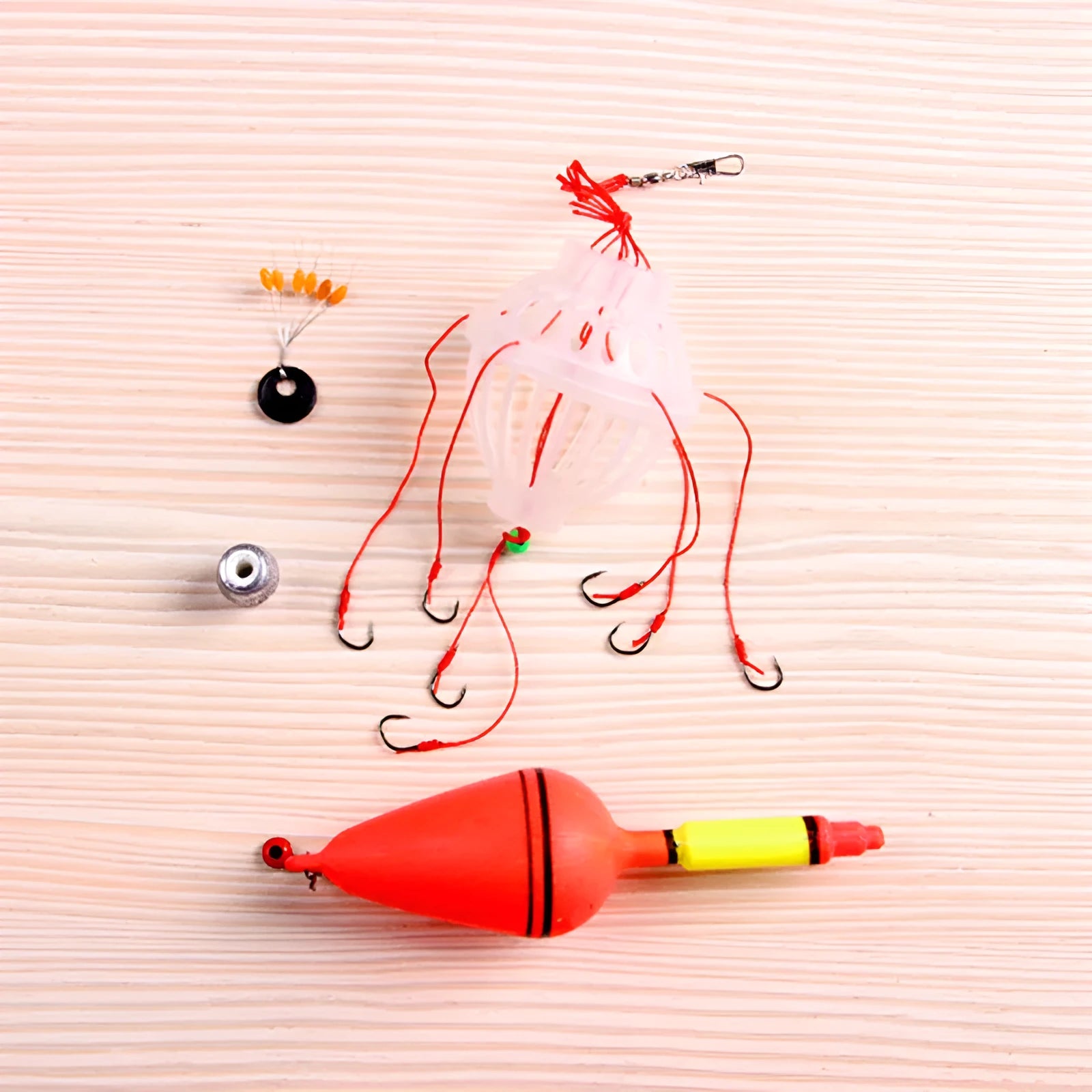 Silver carp bighead fishing set with barbed No. 9 hooks and fishing float combination for ocean beach fishing