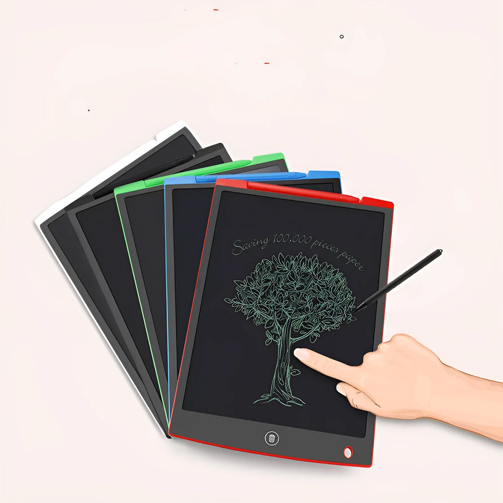 LCD electronic handwriting board for children with stylus pen in black, blue, green, or red colours