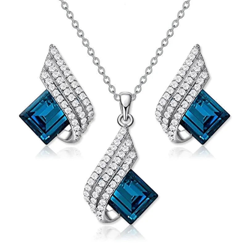 Cross chain necklace with electroplated alloy pendant and matching glass ear stud earrings set