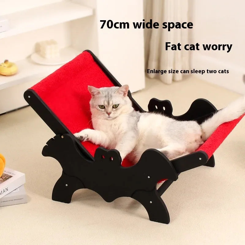 Black and red wooden cat recliner bed with slatted base design measuring 40cm length