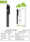 Black R1-L portable mobile phone holder and tripod selfie stick made from stainless steel and alloy.