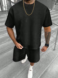 Men's short sleeve shorts suit in polyester blend fabric with 3D printed pattern