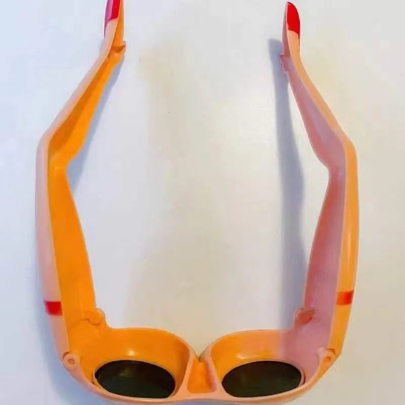 Oversized orange plastic leg hip sunglasses with a novelty personality style design.