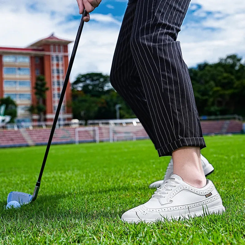 Men's golf shoe in Lake Blue with genuine leather upper and rubber outsole