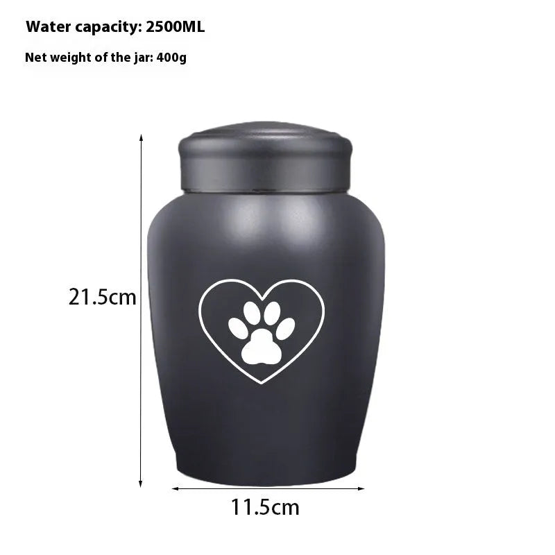 Large hand-painted stainless steel cremation urn jar with New Chinese style design, 2500ml capacity