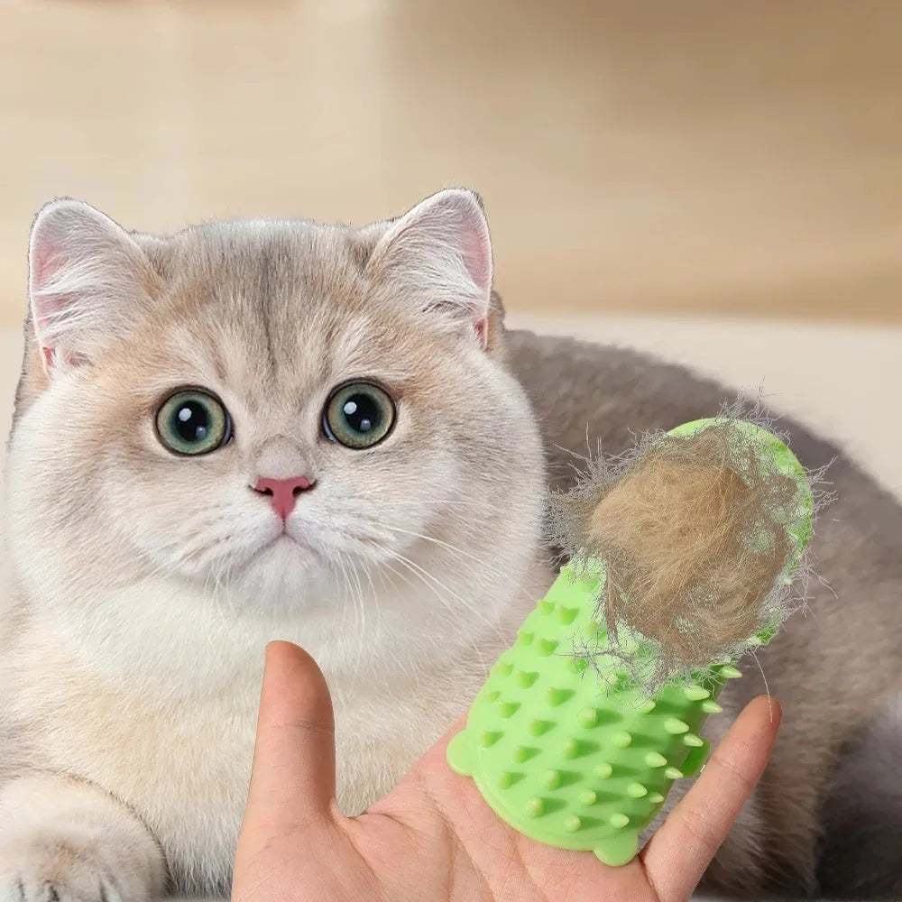 Silicone self-cleaning cat grooming comb with adjustable strap in four colours