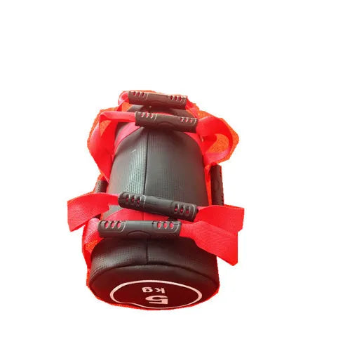 White PVC fitness training sandbag for weight lifting and gym exercises.