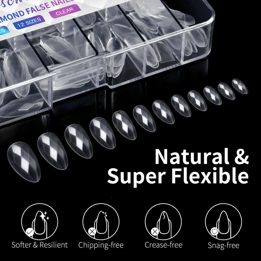 Pack of long, pre-shaped false nail tips with a raised 3D diamond pattern design in various colours.