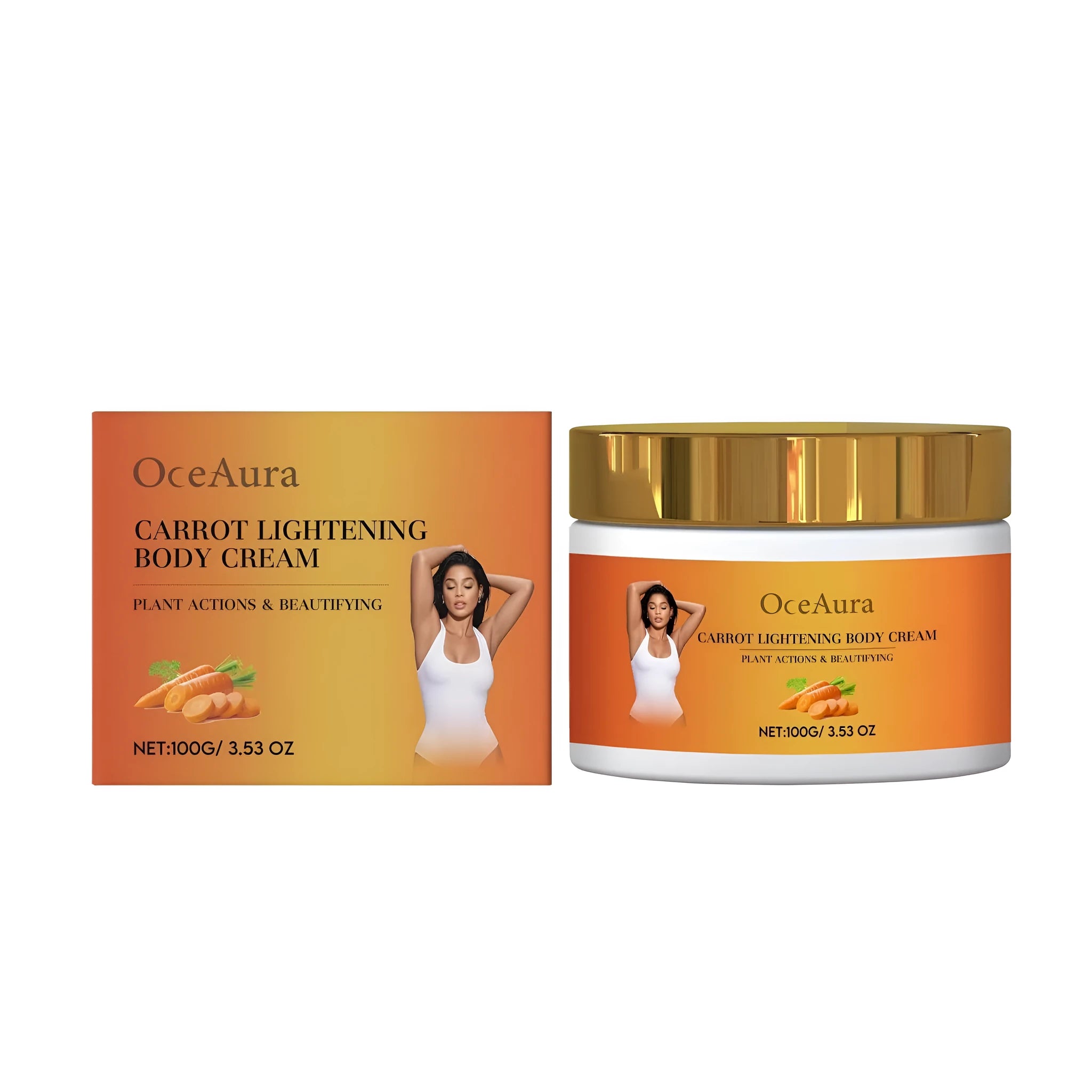 100g tube of Carrot Lightening Body Cream with carrot seed oil and vitamin C.
