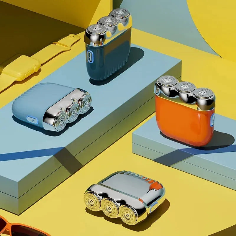 Mini electric shaver with three floating cutter heads in gun colour option