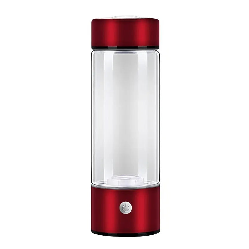 Silver hydrogen water bottle with electric generator and borosilicate glass construction
