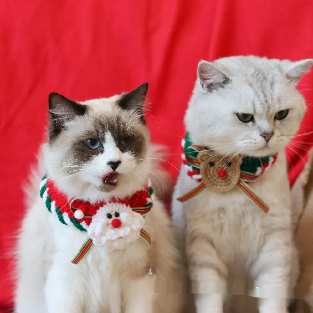 Knitted wool Christmas scarf for pets in striped Santa Claus pattern with four size options