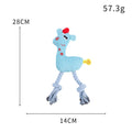Blue deer-shaped plush dog toy with corn grain texture showing crinkle paper and squeaker sound features