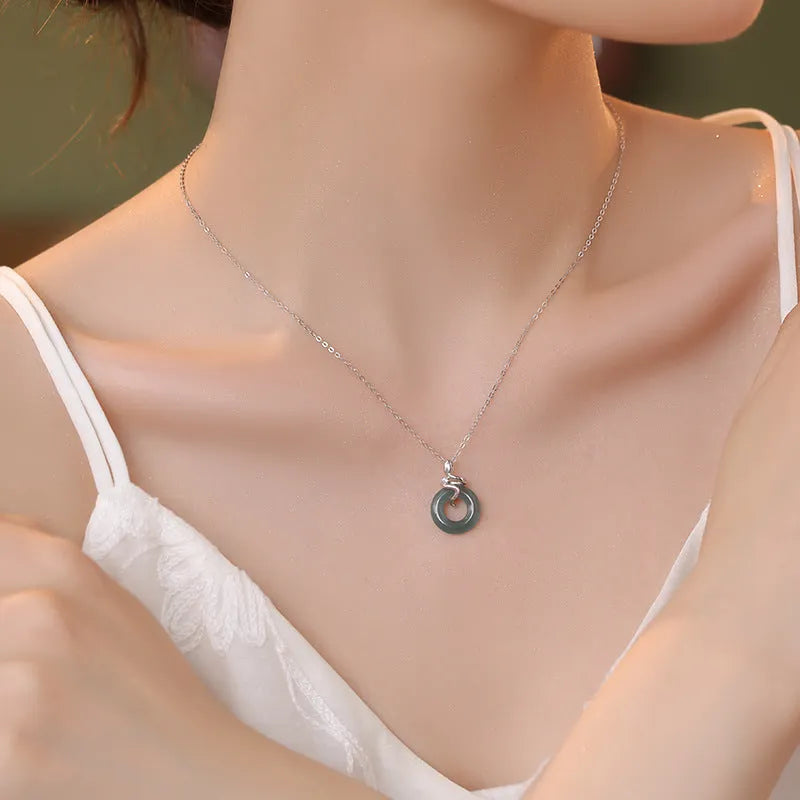 925 silver snake pendant necklace in white gold colour with O-ring chain, 41-50cm adjustable