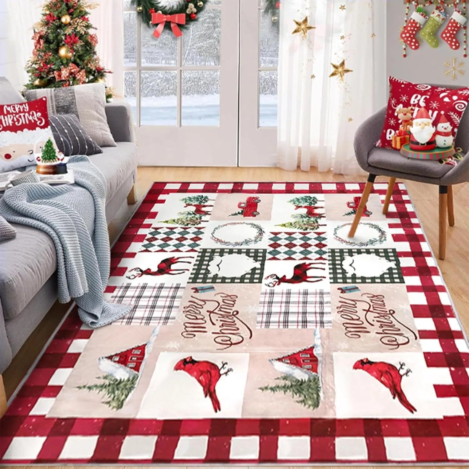 Christmas stripe geometric pattern polyester fibre door mat in 906SDDT-1 colour, 60x90cm size