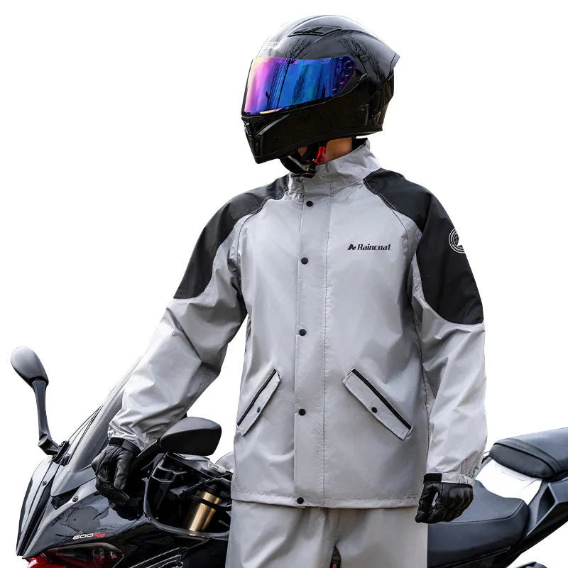 Adult rainproof motorcycle raincoat in six colours with optional shoe covers, sizes M to XXXL