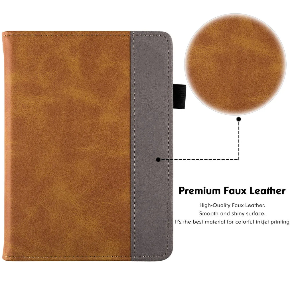Kindle Paperwhite5 2021 leather case in various colours with an integrated wrist strap bracket.