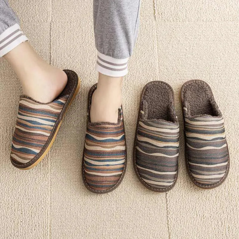 Household cotton slippers with winter linen surface and PVC sole in various floral colour patterns