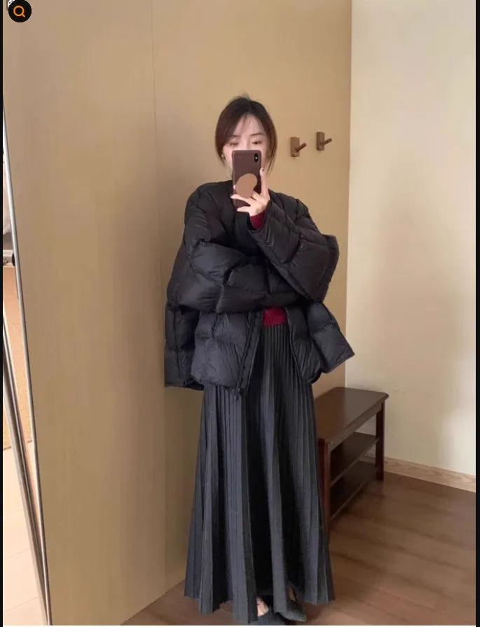 Dark grey knitted ethnic style dress suit with black collage stitching and matching skirt.