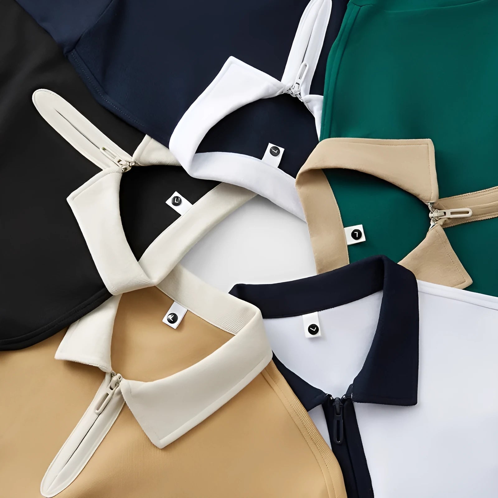 Zipper and lapel polo shirt in solid colour with short sleeves and loose fit design