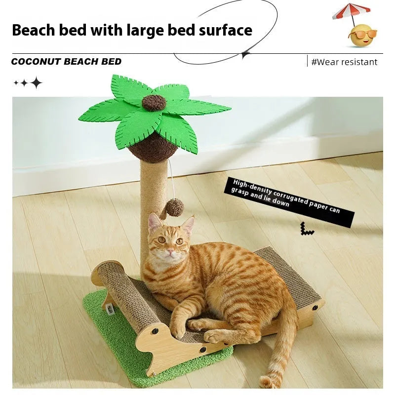 Wooden beach chair shaped cat climbing frame with a hemp mat scratch board and chamfered column.