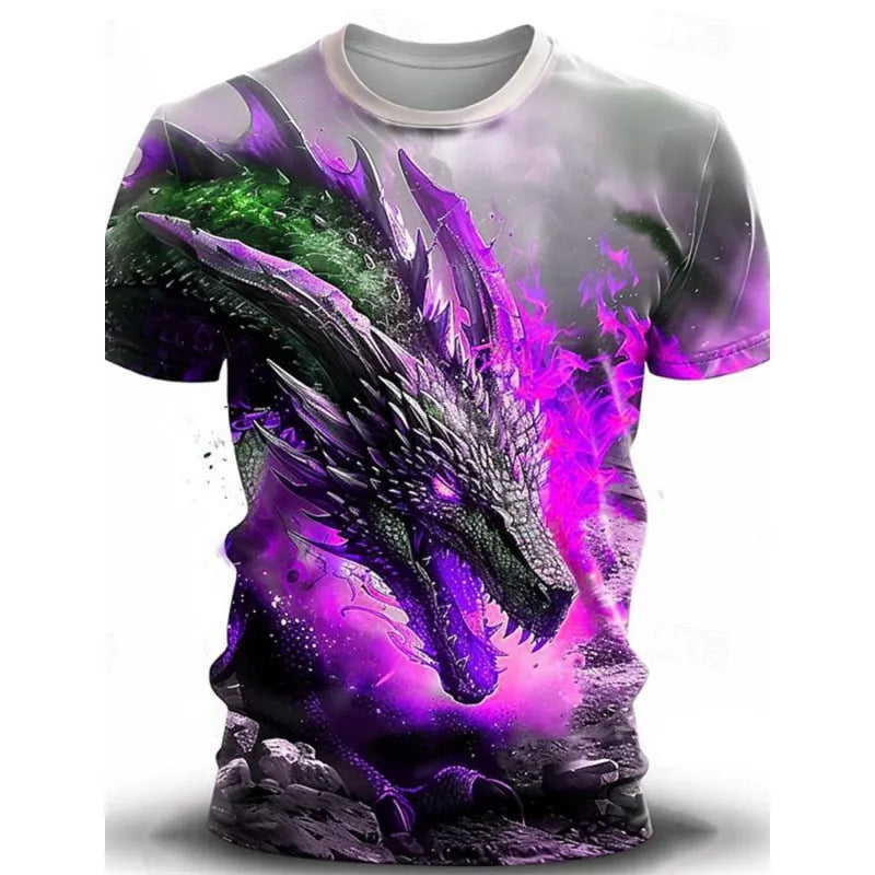 Men's 3D wind dragon printed short-sleeved T-shirt in milk silk polyester fabric