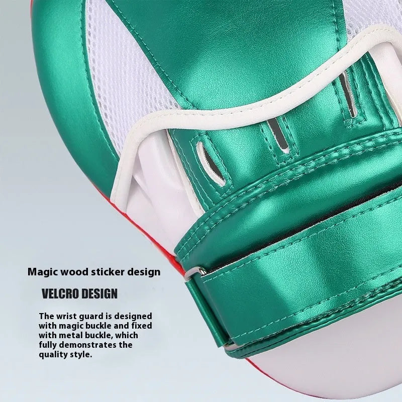 Portable vertical baffle target for Boxer Sanda training in gold or green PU material.