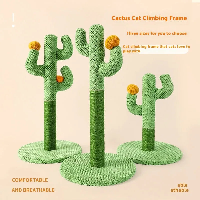 Cactus cat scratching pole climber with coconut tree board for pet cats to grind claws