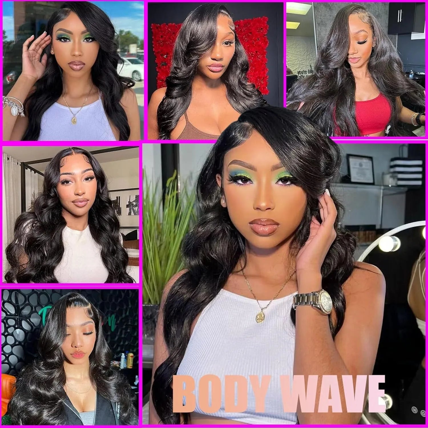 Black medium-long curly wave full-head wig for women on a display stand