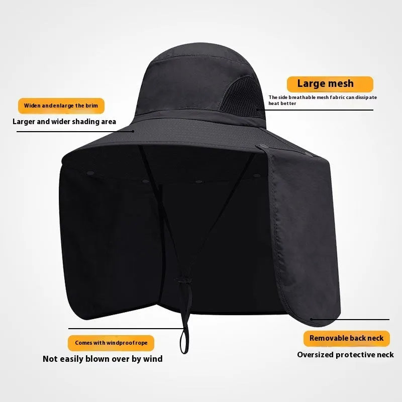 Nylon fisherman hat with neck sun protection in camouflage pattern, dome crown style