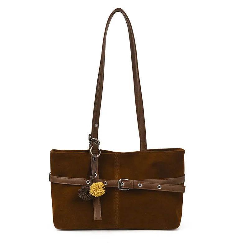 One-shoulder underarm retro commuter tote bag in Black PU with spliced detail and pendant
