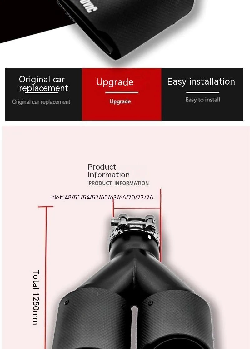 Black carbon fibre car exhaust pipe with double outlet tail nozzle design